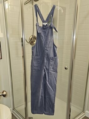 Zenana Women's Blue Washed Denim Knot Strap Wide Leg Jumpsuit/Overalls. NWT.